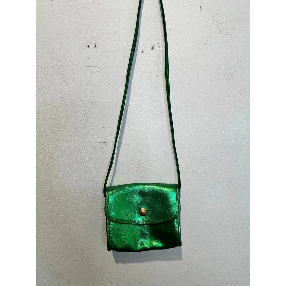 Vintage COACH UPCYCLED Metallic Glitter Green Chrystie Spring Lock Brass Bag